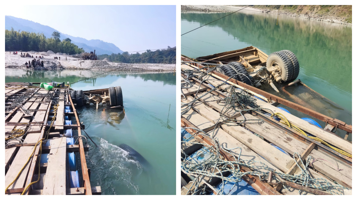 उदयपुरको अस्थायी फेरीमा यात्रुबाहक बस खस्यो, मानवीय क्षति भएन